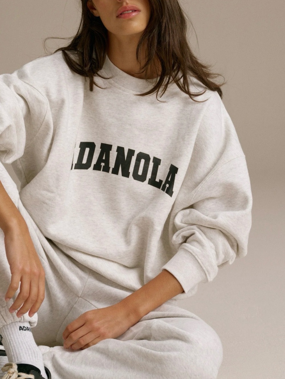 Adanola Oversized Cream Crewneck Sweatshirt with Black Logo